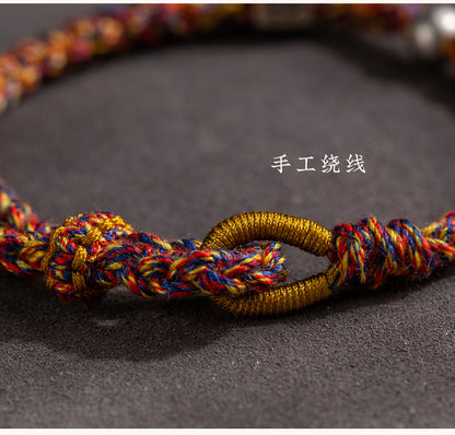 Tibetan 925 Silver Five-Color Red String Bracelet – Snake Zodiac