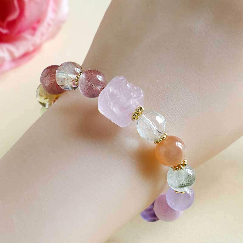 ZenHima Nine-Tailed Fox Amethyst Multi-Gem Beaded Bracelet – Unique Sugar Cube Design - ZENHIMA