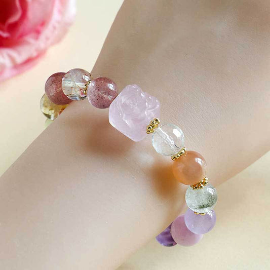 ZenHima Nine-Tailed Fox Amethyst Multi-Gem Beaded Bracelet – Unique Sugar Cube Design - ZENHIMA