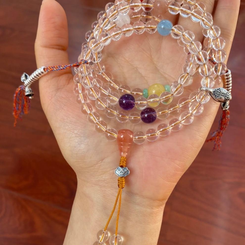 ZenHima Natural White Crystal 108 Bead Mala Bracelet - ZENHIMA