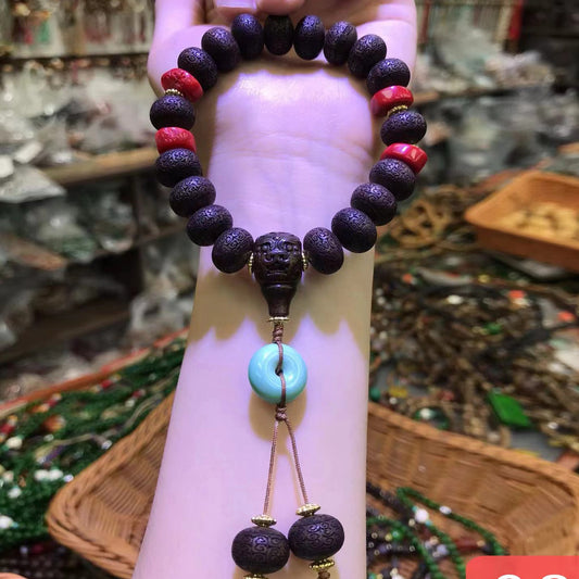 ZenHima Tibetan Hand-Carved Agarwood Bead Bracelet – Spiritual Wooden Mala - ZENHIMA