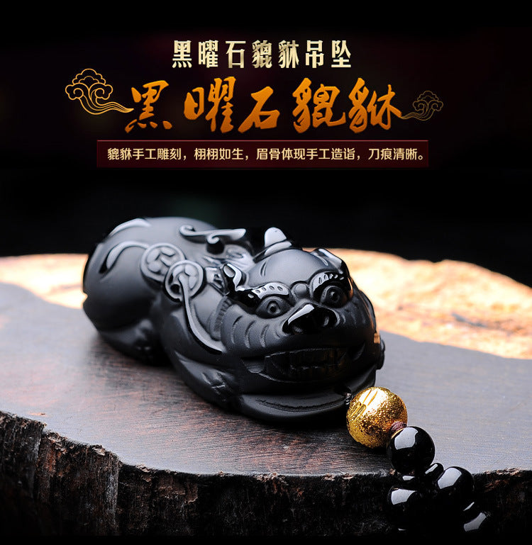 ZenHima Natural Obsidian Winged Pi Xiu Pendant - ZENHIMA