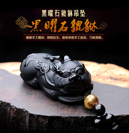 ZenHima Natural Obsidian Winged Pi Xiu Pendant - ZENHIMA