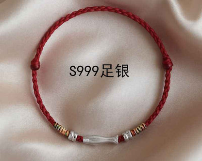 Tibetan Inspired 999 Fine Silver Lucky Bead Red String Bracelet