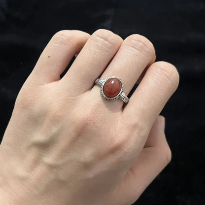 ZenHima Tibetan 925 Sterling Silver Adjustable Ring with Turquoise and Red Agate - ZENHIMA