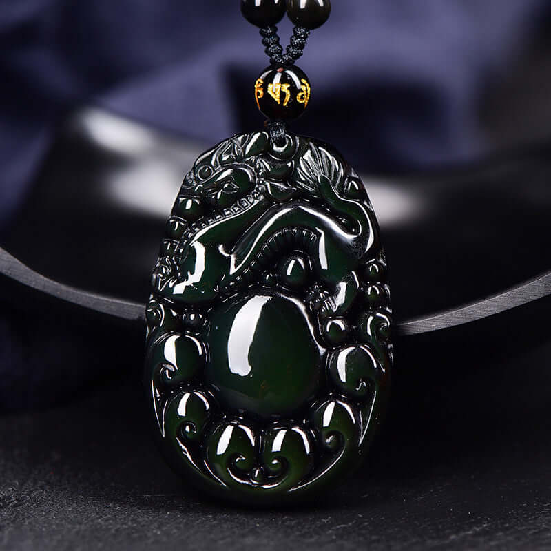 Natural Rainbow Eye Obsidian Dragon Ball Pixiu Pendant Necklace for Men and Women Vintage Trendy - ZENHIMA