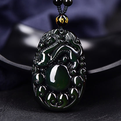 Natural Rainbow Eye Obsidian Dragon Ball Pixiu Pendant Necklace for Men and Women Vintage Trendy - ZENHIMA