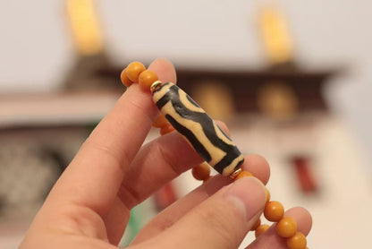 Lucky Trinity Bone Bracelet – Tibetan Three-Eye Dzi Inspired Design