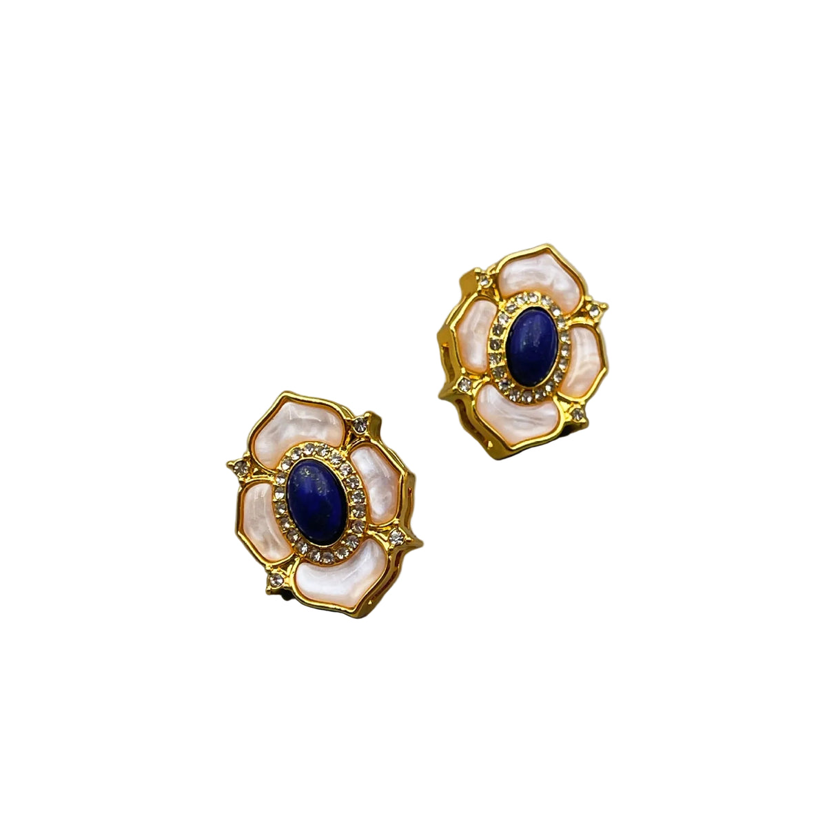 925 Silver Needle Simple Natural Lapis Lazuli Camellia Earrings