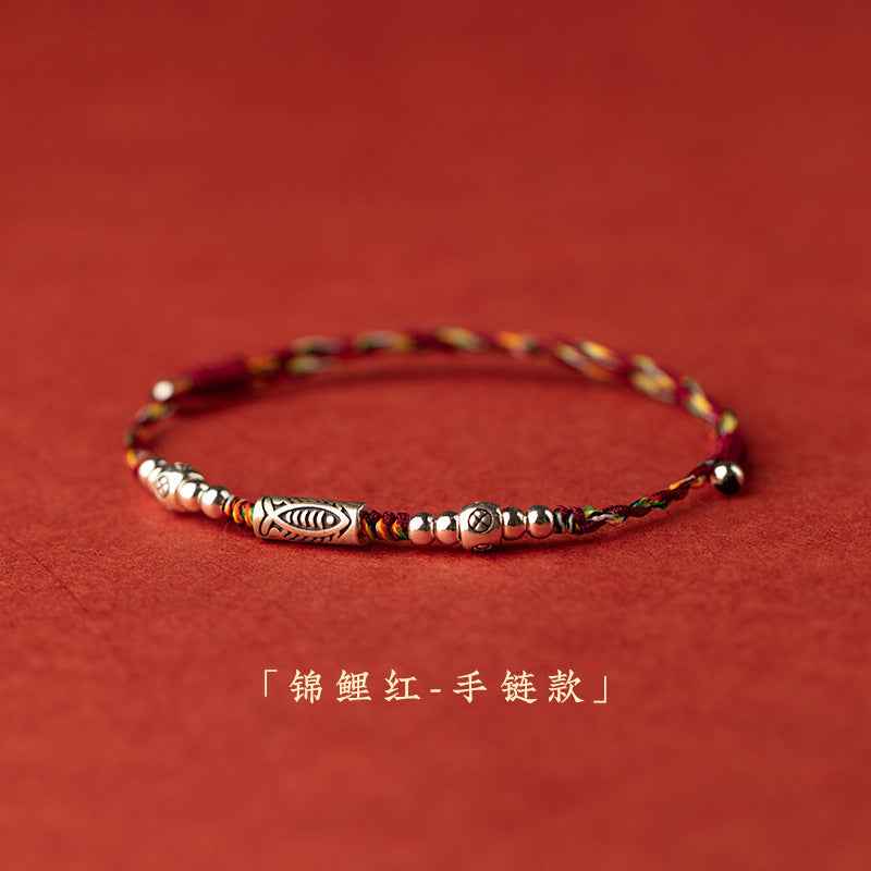 ZenHima Lucky Koi Fish 925 Sterling Silver Red String Bracelet & Anklet